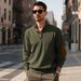 Cross-border Spring And Autumn European Size Men's Outdoor Casual Stand-up Collar Long-sleeve Corduroy Knitted Pullover_viptrois.com
