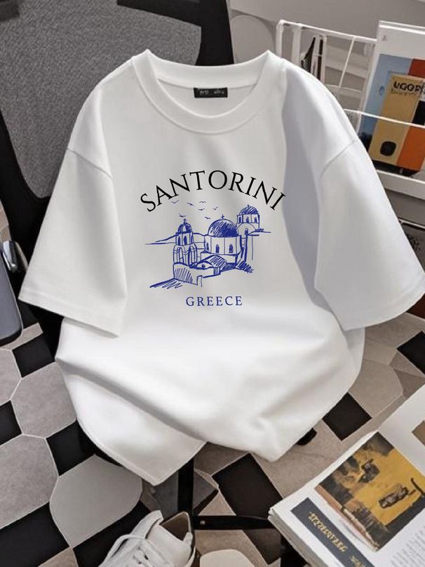 Santorini T Shirt Greek Island Greece Soft And Comfortable Homme Unisex Slightly Breathable Stretched Designer Clothes Top For Everyday Wear_viptrois.com