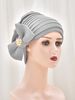 Women's Hijab New beaded bow hat space layer fabric solid color ethnic hat Baotou hat_viptrois.com