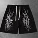 Men's American Style High Street Devil Print Drawstring Shorts Summer Trendy Hip Hop Loose Casual Sports Bottoms_viptrois.com