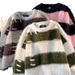 Streetwear Chunky Knit Sweater – Unisex Oversized Color-Block Pullover With Textured Stripe Design (M-XXL, Winter Fashion, Soft Fleece-Like Fabric)_viptrois.com