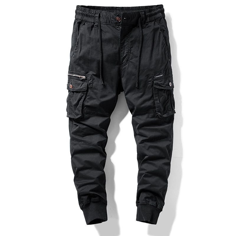 Men's Japanese Style Work Pants - Summer Casual Loose Fit Cargo Pants With Multi-Pockets, Military Green/Khaki/Black/Gray_viptrois.com