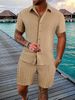 Men's Clothing Summer Casual Loose Short Sleeved Shorts Solid Color Sports Suit_viptrois.com