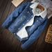 Trendy Men's Light Washed Denim Jacket With Fleece Lining, Slim Fit Winter Coat, Casual Streetwear For Youth_viptrois.com