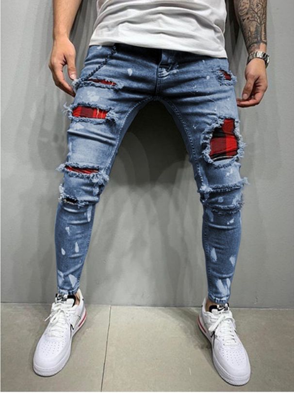 2022 High-Quality Cross-Border Exclusive For European American With Distressed Paint And Holes Fashionable Trendy Men's_viptrois.com