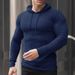 Men's Clothing Slim Fit Hooded Sweatshirt - Lightweight Stretch Knit Workout Top For Gym & Casual Wear (Black, Navy, Khaki, Light Grey, Army Green)_viptrois.com