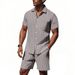 Men's Linen Stripe Short Sleeve Shirt & Casual Shorts Set – Breathable Summer Outfit For Beach & Travel Men's Sets_viptrois.com