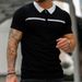 Men's Clothing New Men's Slim Color Matching Stand Up Collar Men's Casual Vertical Striped Short Sleeved Youth Men's Clothing Tops_viptrois.com