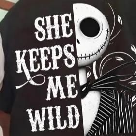 Camisetas Parejas Jack Sally - "Ella Salvaje Segura" & "Él Me Mantiene Seguro Y Salvaje", Conjuntos Casuales Para_viptrois.com
