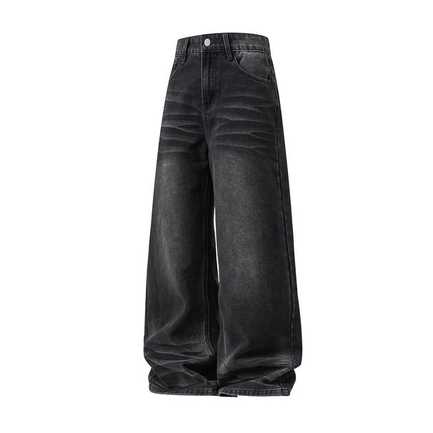 Men's Clothing Men's Autumn New American High Street Loose Straight Leg Trousers With Cat Whisker Distressed Washed Jeans_viptrois.com