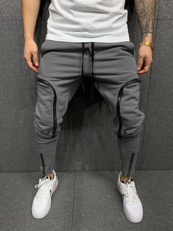 Men's Clothing Men's Hot School Bag Pocket Fitness Drawstring Small Feet Zipper Patch Pocket Slim Fit Sweatpants_viptrois.com