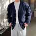 Men's Solid V-Neck Knit Cardigan - Lightweight Open Front Sweater For Autumn, Casual Loose Fit, Versatile Styling_viptrois.com