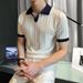Men's Clothing New Men's Light Mature Style Breathable Versatile Ice Silk Knitted Short Sleeved Polo Shirt Casual Top Trend_viptrois.com