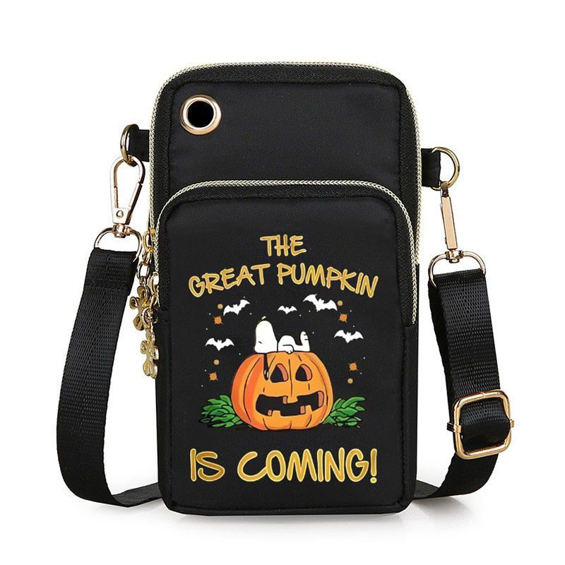 Stylish Halloween Pumpkin Crossbody Bag For Men & Women - Compact Nylon Phone Purse With Adjustable Strap, Mini Shoulder Bag For Daily Use_viptrois.com