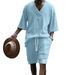 Men's Clothing Men's Summer Leisure Suit Jacquard V Neck Short Sleeved Two Piece Sports Suit For Formal & Casual_viptrois.com