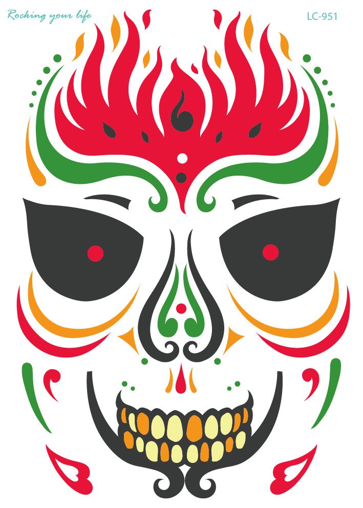 Waterproof Halloween stickers Face masquerade party face stickers Mexican Day of the Dead tattoo stickers_viptrois.com