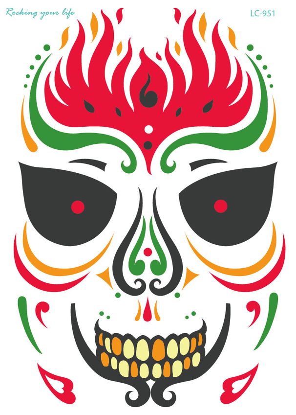 Waterproof Halloween stickers Face masquerade party face stickers Mexican Day of the Dead tattoo stickers_viptrois.com