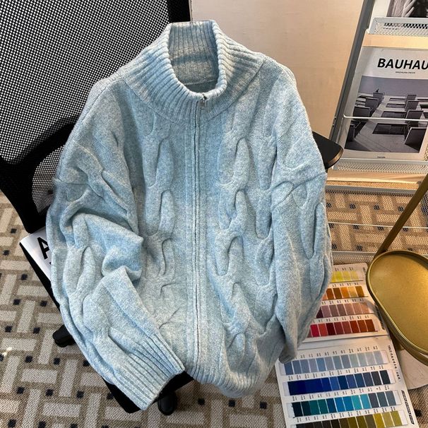 Men's Stand Colla Fied Dough Twists Sweate Coat Autumn And Winte New Loose Vesatile Knitting Cadigan Top Men's_viptrois.com