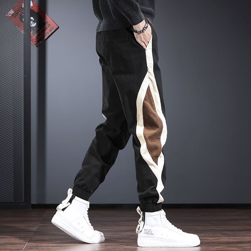 Men's Trendy Striped Floral Patchwork Jogger Pants Loose Stretch Casual Autumn Workwear_viptrois.com