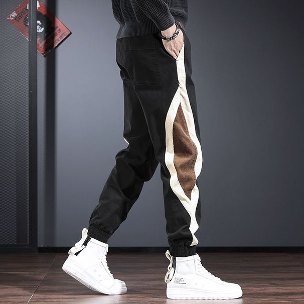 Men's Trendy Striped Floral Patchwork Jogger Pants Loose Stretch Casual Autumn Workwear_viptrois.com