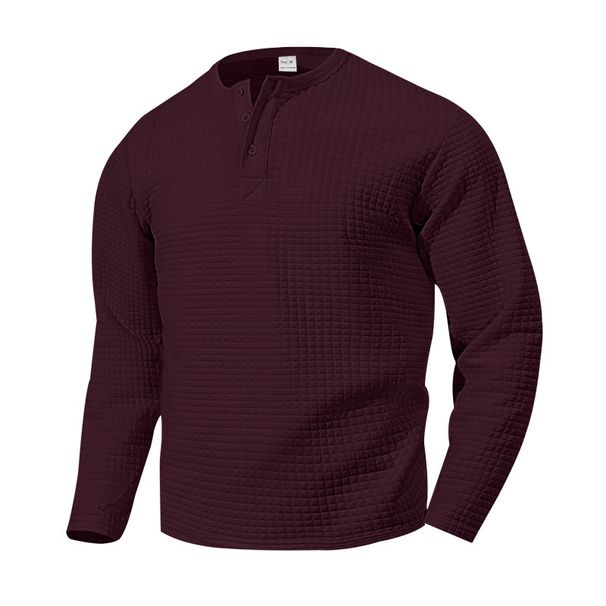 Men's Casual Henley Neck Pullover Knit Sweater With Classic Checkered Jacquard - Breathable & Comfortable For Everyday Wear_viptrois.com