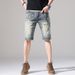 Men's Clothing Summer Retro Hole Denim Shorts Men's Loose Five Point Pants Men's Trendy Brand Five Point Pants Mid Length Pants_viptrois.com
