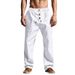 Men's Clothing Casual Men's Beach Trend Button Style Loose Skin Friendly Breathable Sports Linen Trousers_viptrois.com