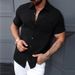 Men's Clothing Men's Casual Lapel Short Sleeved Shirt. Textured Waffle! A Must Have Breathable Shirt For Men_viptrois.com