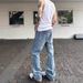 Men's Clothing Washed Snowflake Pattern Ice Blue Straight Jeans Cleanfit Vibe Style Men_viptrois.com