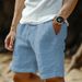 Men's Cotton Linen Solid Color Drawstring Elastic Waist Straight Leg Breathable Beach Style Shorts Fashion Everyday Clothing_viptrois.com