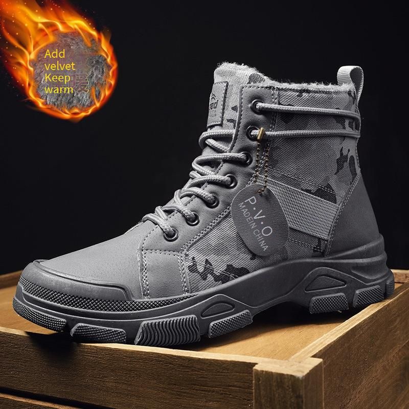 Men's High-Top Lace-Up Winter Boots, Fashionable Outdoor Ankle Boots With Fleece Lining, Warm & Comfortable Casual Shoes For Teens & Adults_viptrois.com