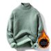 Men's Clothing Fleece Lined Men's Fleece-Lined Knit Sweater, Semi-Turtle Neck Thermal Base Layer, Winter Warm Pullover For Casual & Business_viptrois.com