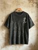 230g Vintage Washed Men T-Shirt Gothic L With White Rose Ornate Print Short Sleeve Casual Streetwear Top_viptrois.com