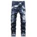 Men's Clothing Dark Coating Wax Brush One Knife Cut Erosion High Street Casual Hole Jeans_viptrois.com