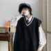 Lazy Casual Knitted Youth Trendy Sleeveless Pullover Men's Sweater V-neck Autumn Loose Fit New Trend_viptrois.com