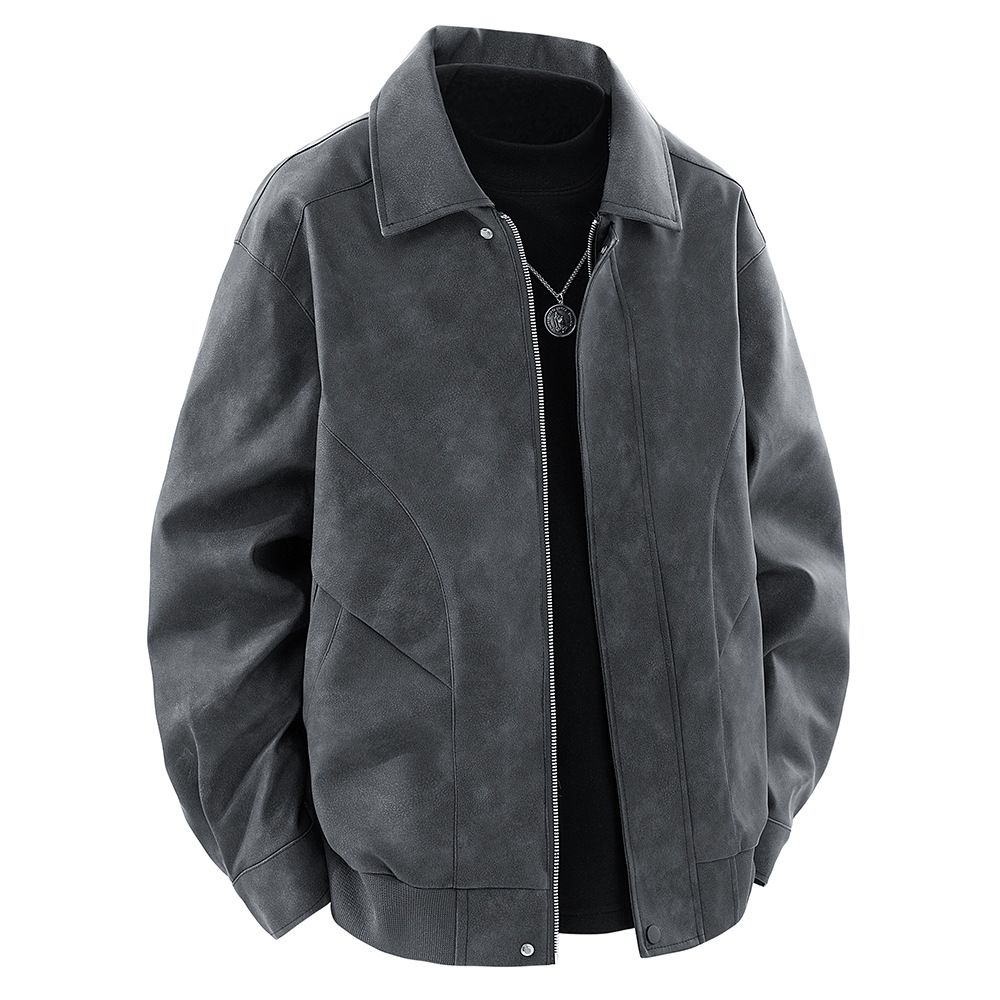 Men's Stand-up Collar Leather Jacket, Spring And Autumn American Retro Versatile Trendy Brand Loose Zipper Pu Leather Jacket_viptrois.com