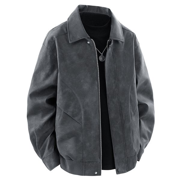 Men's Stand-up Collar Leather Jacket, Spring And Autumn American Retro Versatile Trendy Brand Loose Zipper Pu Leather Jacket_viptrois.com