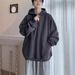 Navy Blue Half-zipper Sweater Men's Autumn And Winter Velvet Trendy Loose Coat Ins Trendy Brand Hooded Clothes_viptrois.com