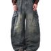 Men's Clothing Heavyweight Patchwork Washed Distressed Scimitar Jeans For Men With Multiple Pockets Wide Leg Loose Overalls_viptrois.com