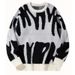 New, Contrasting Color Crew Neck Women's Sweater Retro Lazy Loose Trend Knitted Sweater_viptrois.com