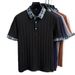 Men's Clothing Summer Men's Collared Short Sleeve Shirt Gem Button Color Block Jacquard Knit T-Shirt For Formal & Casual_viptrois.com