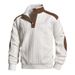 Men's Clothing Half-Zip Button-Up Sweatshirt – Stylish Contrast Trim Stand Collar Top For Casual & Outdoor Wear (S-3XL, Black/White/Khaki)_viptrois.com