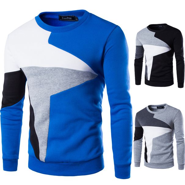Men's Clothing Spring new arrivals Men's patchwork contrast color style casual long sleeved pullover sweatshirt 9238_viptrois.com