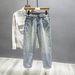 Men's Clothing autumn new jacquard full print high street fashion brand design jeans loose straight washed wide leg trousers_viptrois.com