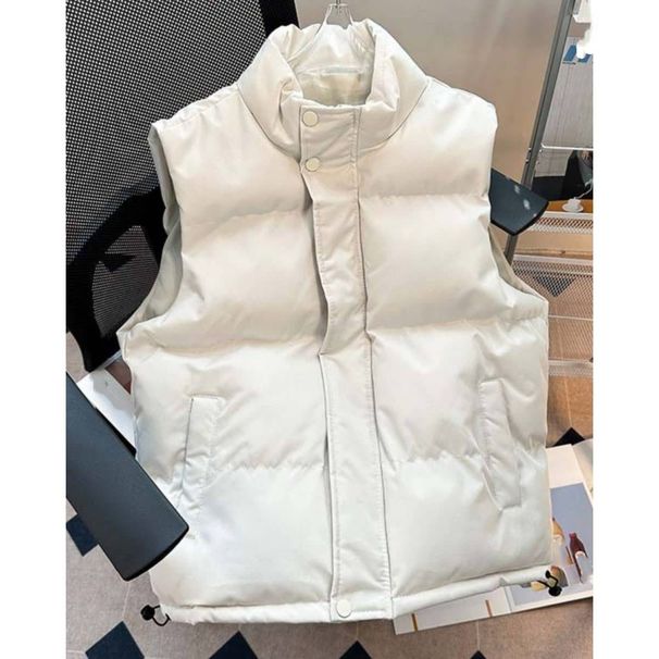 Men's Oversized Vest – Thickened Polyester Gilet With Stand Collar & Button Accents (S-5XL, Black/Beige, Wrinkle-Resistant)_viptrois.com