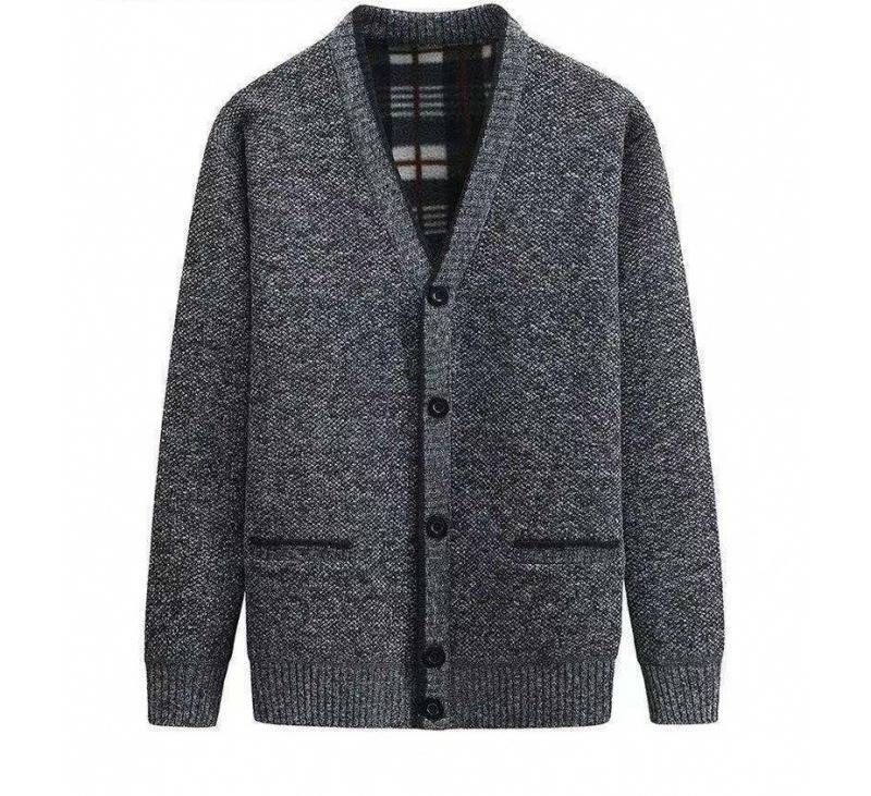 Men’s Winter Plush Cardigan – Thickened V-Neck Sweater (Greyish/Burgundy/Camel/Blue-Gray/Smoke Gray, L-4XL)_viptrois.com