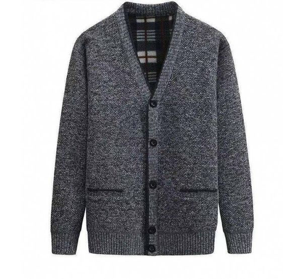 Men’s Winter Plush Cardigan – Thickened V-Neck Sweater (Greyish/Burgundy/Camel/Blue-Gray/Smoke Gray, L-4XL)_viptrois.com