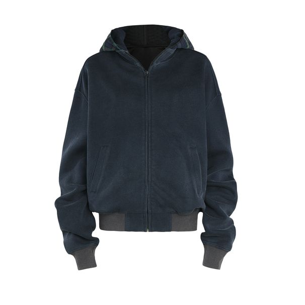 Men's & Women's Vintage Washed Heavyweight Plaid Hoodie - American Faux Two-Piece Zip-Up Sweatshirt For Fall_viptrois.com