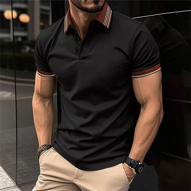 Men's Clothing Men's Solid Color Short Sleeved Lapel Polo Shirt_viptrois.com