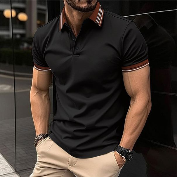 Men's Clothing Men's Solid Color Short Sleeved Lapel Polo Shirt_viptrois.com